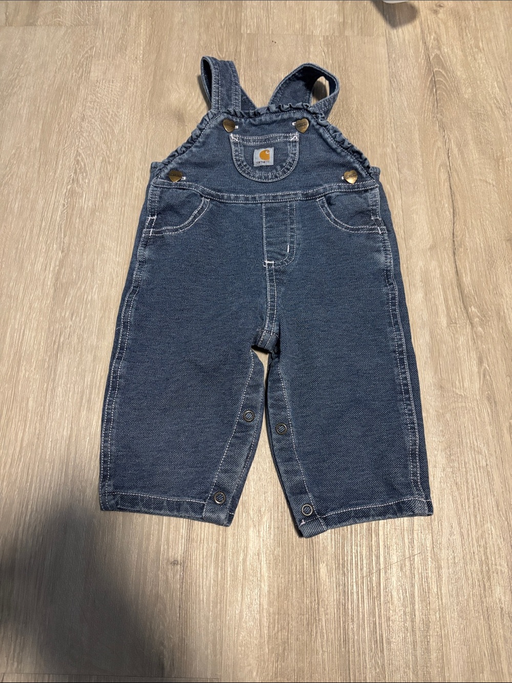 Carhartt Dark Blue Denim Kids Overalls with Snap Leg Closures